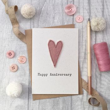 Embroidered Wool Felt Heart Anniversary Card By Pins and Needles ...