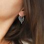Sterling Silver Dangly Lace Heart Earrings, thumbnail 6 of 10