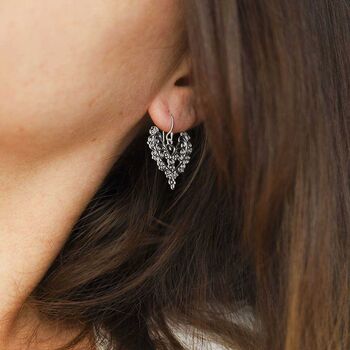 Sterling Silver Dangly Lace Heart Earrings, 6 of 10