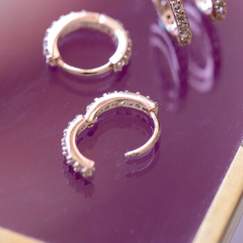 Rose Gold Crystal Huggie Earrings, 2 of 4