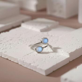 Handmade Open Adjustable Sterling Silver Rainbow Moonstone Ring, 10 of 10