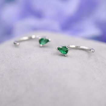 Emerald Green Cz Droplet Huggie Hoop Earrings Two, 2 of 11