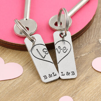 Couples Gift Love Heart Pair Of Personalised Keyrings, 5 of 5