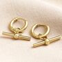Gold Stainless Steel T Bar Huggie Hoop Earrings, thumbnail 2 of 5