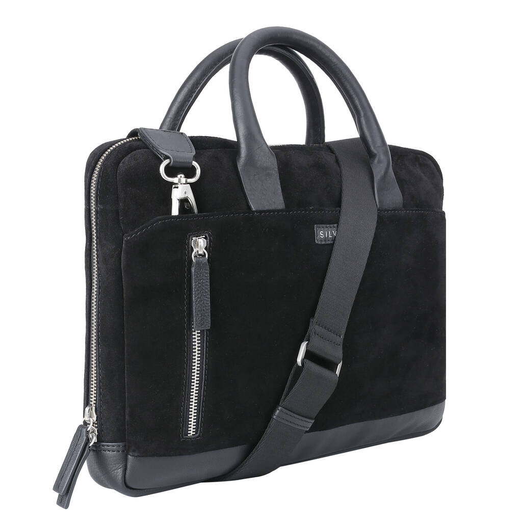 Ashbourne Briefcase Black Suede By HOUSE OF SILVIANO