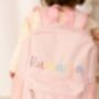 Child's Personalised Rainbow Italic Name Rucksack Perfect For Nursery, thumbnail 2 of 3