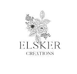 A logo with pressed flower collage with Elsker Creations written over the top