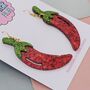 Red Chilli Pepper Glitter Earrings, thumbnail 3 of 5
