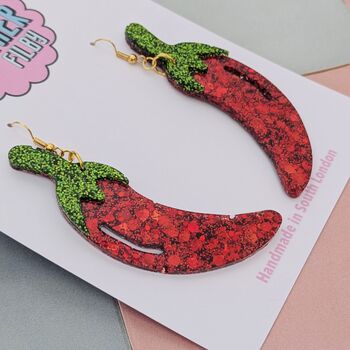 Red Chilli Pepper Glitter Earrings, 3 of 5