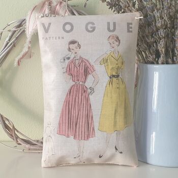 Handmade Lavender Sachet Decoration With Vintage Sewing Pattern Print, Gift For Sewing Friends, 9 of 12