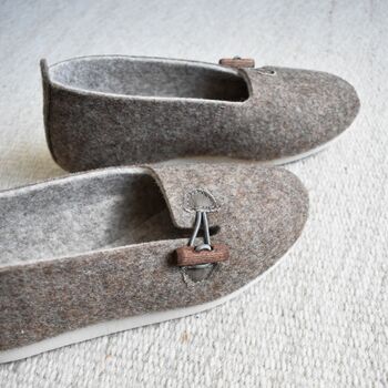 Wool Ballerina Style Slippers With Toggle Oak Brown, 4 of 5