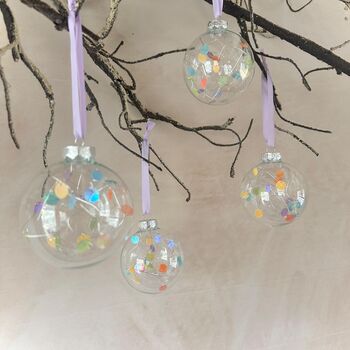 Set Of Six Pastel Rainbow Effect Baubles Bright Christmas Decor, 7 of 7