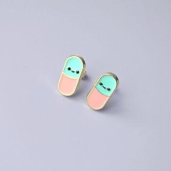 Pink Enamel Happy Pills Stud Earrings, 2 of 4