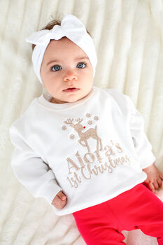 'My First Christmas' Embroidered Reindeer Personalised Babygro Sleepsuit, 3 of 5