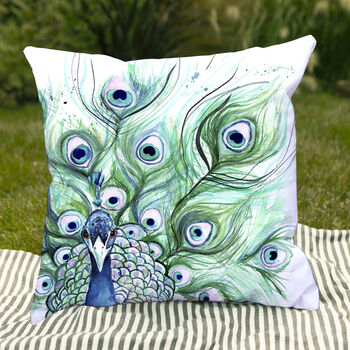 Inky Peacock Outdoor Cushion For Garden Furniture, 7 of 9