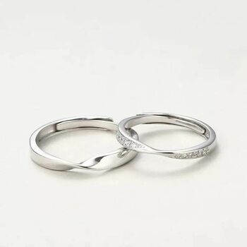 Adjustable Couple Promise Twist Zircon Ring Set, 3 of 5