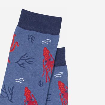 Men's Squid And Octopus Bamboo Socks Blue, 3 of 3