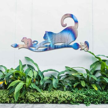 Cat Chasing Mouse Metal Garden Decor Outdoor Art, 4 of 11