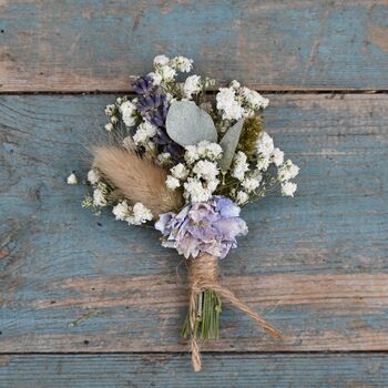 Set Of Three Wedding Dried Flower Dainty Buttonholes Meadow Blues, 3 of 4
