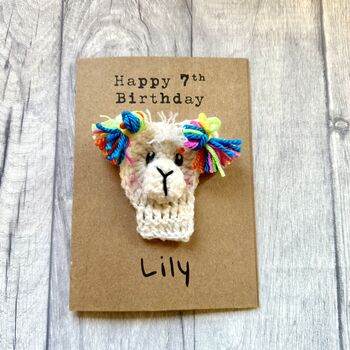 Personalised Age Name Llama Crochet Birthday Card Handmade, 4 of 12