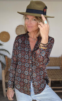 Ladies Elegant Shirt Blouse Black Batik Medina, 3 of 10