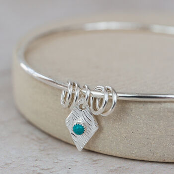 Sterling Silver Diamond And Turquoise Charm Bangle, 2 of 3