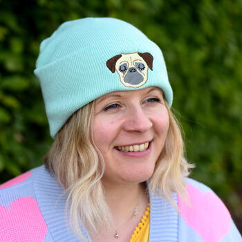 Cute Embroided Pug Beanie Hat, 4 of 7