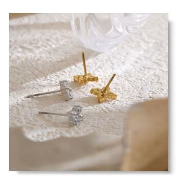 Monaco Ivory D’or Gold Flower Dainty Gift Mini Stud Earrings, 3 of 3