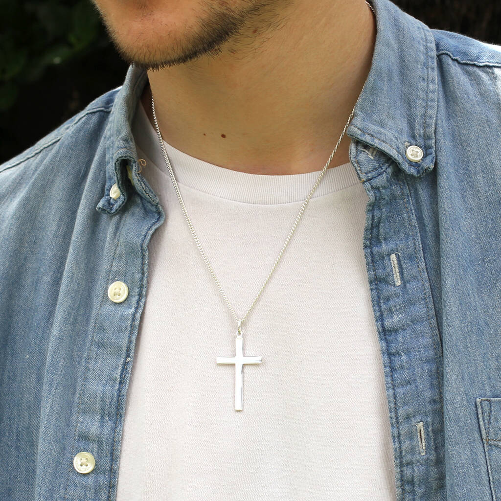 Men's Sterling Silver Cross And Chain, 1 of 3