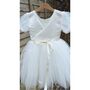 Duchess Satin Tutu Flower Girl Dress With Tulle Puff Sleeves, thumbnail 10 of 11