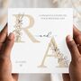 Initials Mr And Mrs Wedding Card, On Your Wedding Day Floral Card, Gold Beige, thumbnail 1 of 2