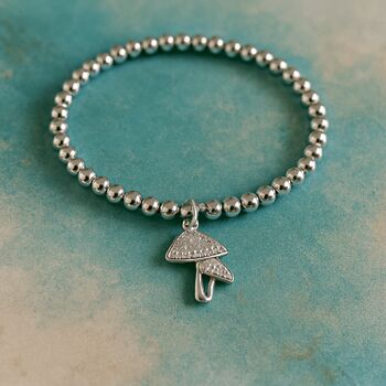 Mushroom Charm Silver Stretch Bracelet, 2 of 4