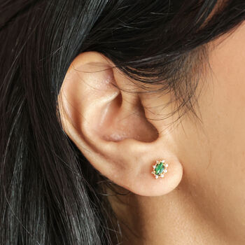 Green Crystal Stud Earrings In Gold, 3 of 4
