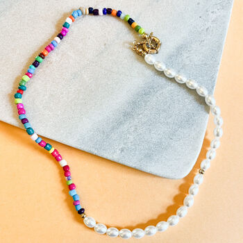 Pearl And Rainbow Seed Bead Necklace, 2 of 2