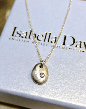 Tiny Solid Gold Pebble Necklace With Feature Diamond, 2 of 4