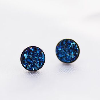 Sterling Silver Cobalt Blue Druzy Stud Earrings, 3 of 8