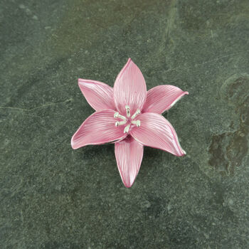 Lily Pink Star Gazer Flower Brooch, 2 of 3