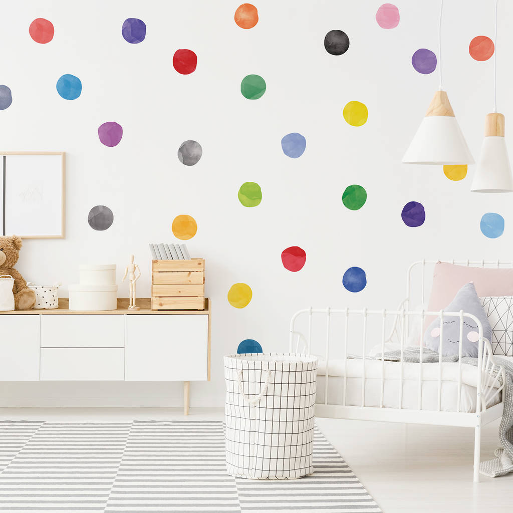 Rainbow Polka Dots Watercolour Fabric Stickers Set, 1 of 5