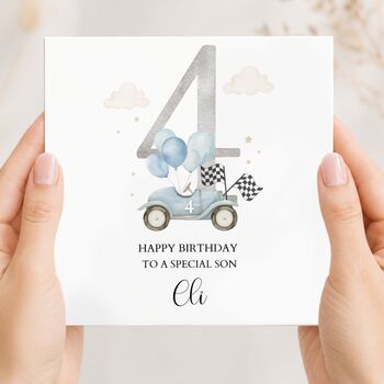 Race Car 2nd Birthday Card, Blue Birthday Card For Son, Nephew,Grandson Any Relationship, 6 of 6