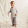 Children's Grey Stripe Waffle Long Sleeve Button Top, thumbnail 3 of 6
