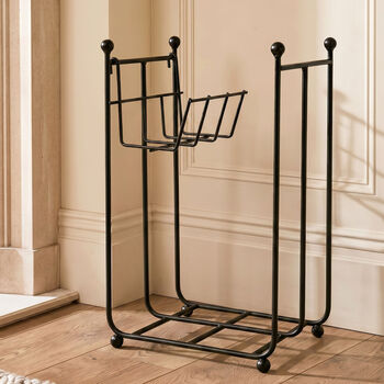 Tall Black Log Storage Rack With Basket, 2 of 2