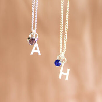 Child's Silver Plated Initial And Birthstone Necklace, 6 of 10