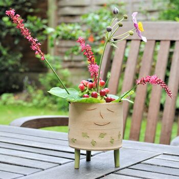 Personalised Ceramic Tripod Face Planter With Leaves, 3 of 8