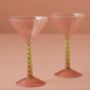 A Pair Of Pink And Green Coupe Cocktail Glasses, thumbnail 1 of 3