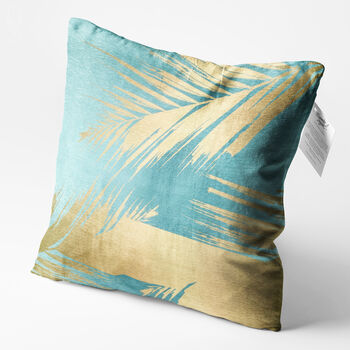 Tropical Pillow Cover With Gold Leaves On The Turquoise, 3 of 7