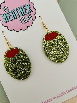 Olive Glitter Resin Earrings, 2 of 4