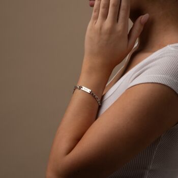Womens Silver Engraved Figaro Bracelet, 5 of 10