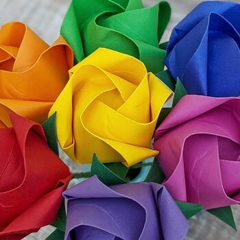 Rainbow Bouquet Of Origami Paper Roses, 3 of 4