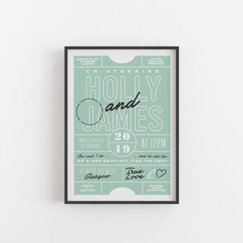 Personalised Retro Movie Ticket Wedding Print, 4 of 6