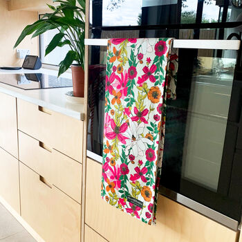Vivid Garden Blooms Floral Print Handmade Tea Towel, 2 of 8